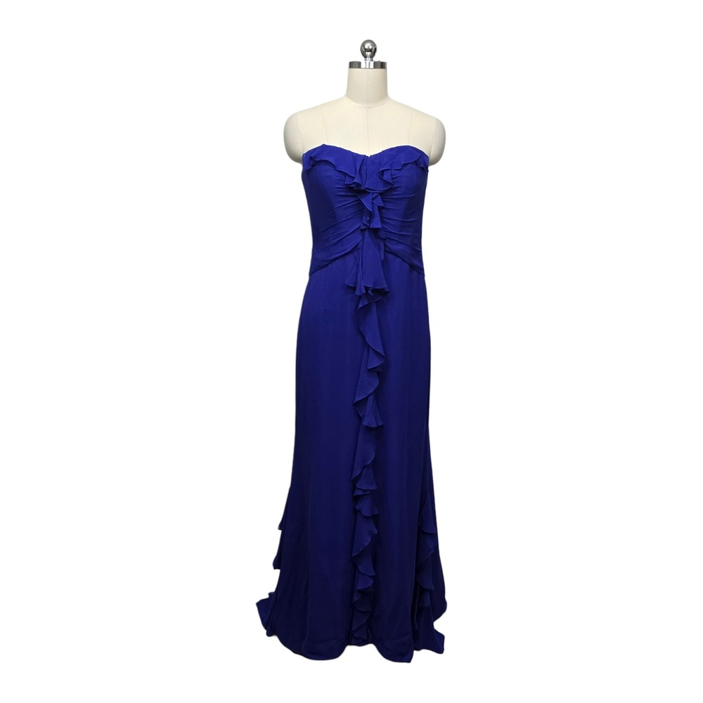 Badgley Mischka Collection Silk Strapless Ruffle Gown Royal Blue Size‎ 8